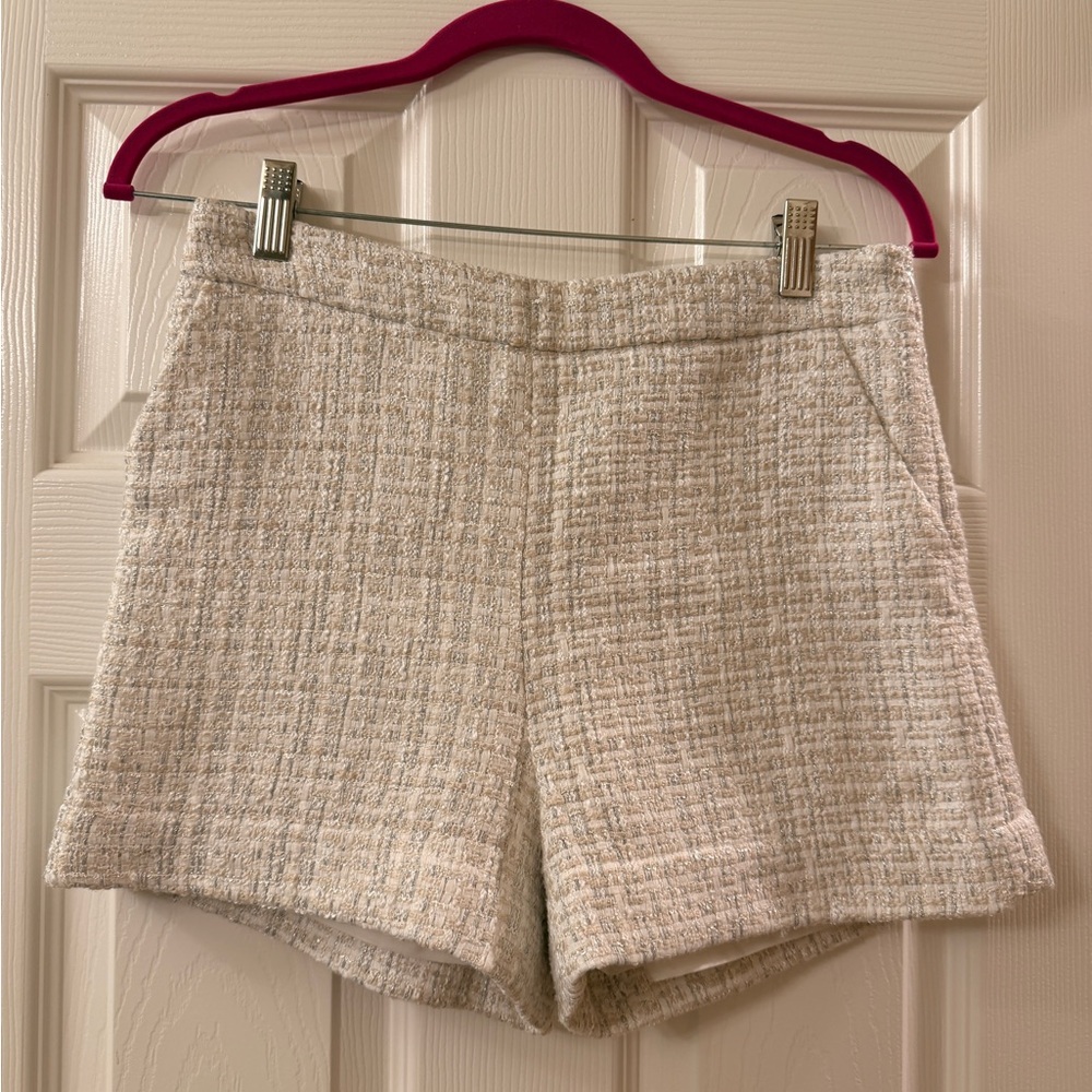 Aqua Cream Tweed High-Waist Tailored Shorts
